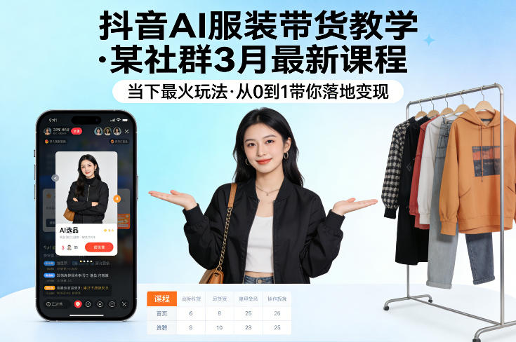 抖音AI服装带货教学,某社群3月最新课程,当下最火玩法,从0到1带你落地变现-优优云网创