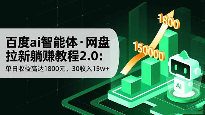 百度ai智能体·网盘拉新躺赚教程2.0:单日收益高达1800元,30收入15w+-优优云网创