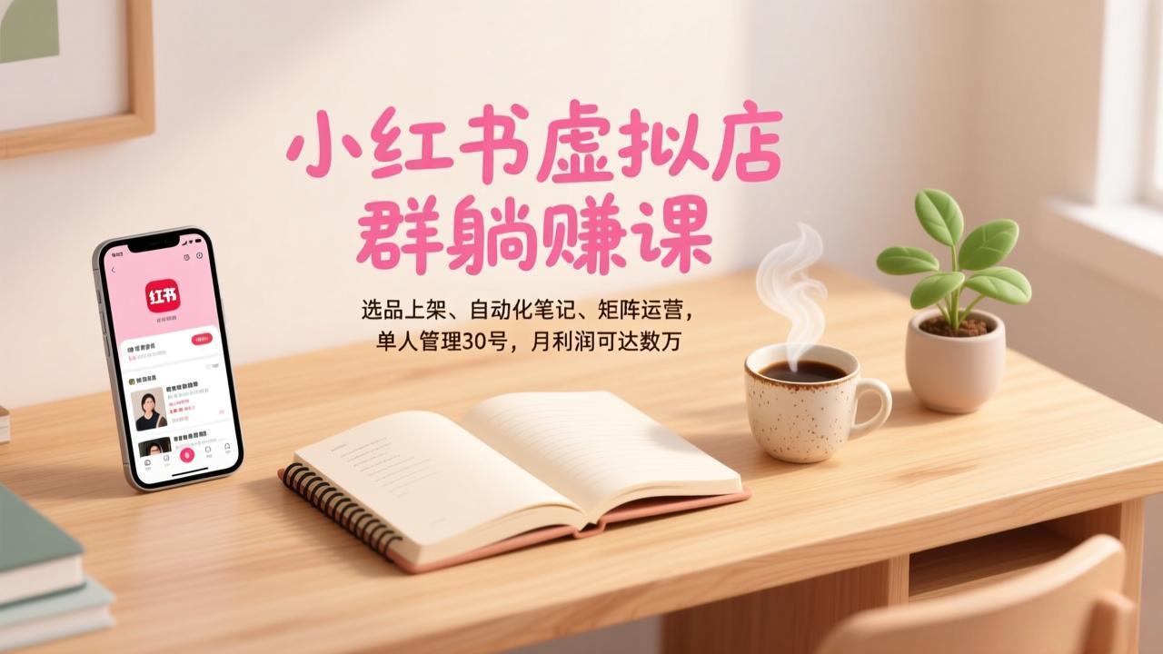 小红书虚拟店群躺赚课,选品上架、自动化笔记、矩阵运营,单人管理30号,月利润可达数万-优优云网创