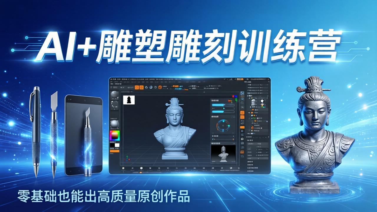 AI+雕塑雕刻训练营:从AI创作、大模型训练到3D雕刻 + 渲染,零基础也能出高质量原创作品-优优云网创