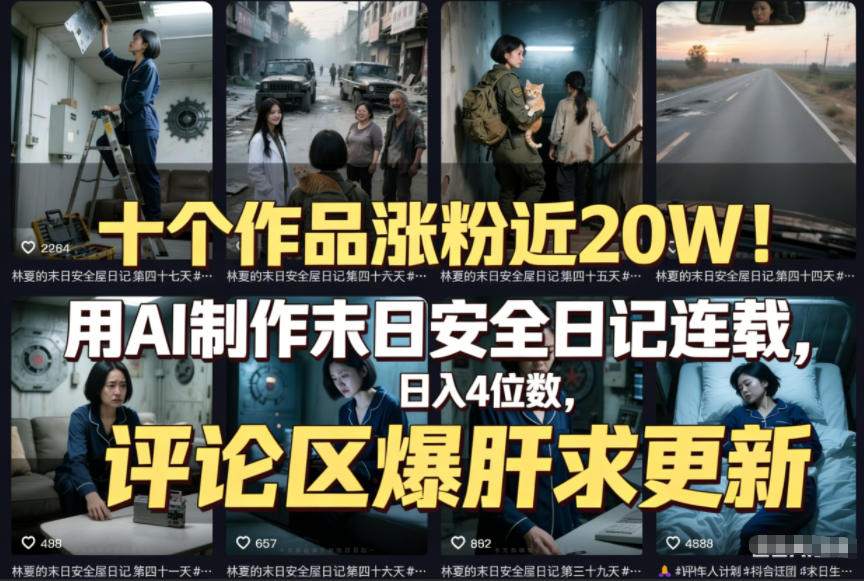 十个作品涨粉近20W！用AI制作末日安全日记连载，日入4位数，评论区爆肝求更新(附详细步骤)-优优云网创