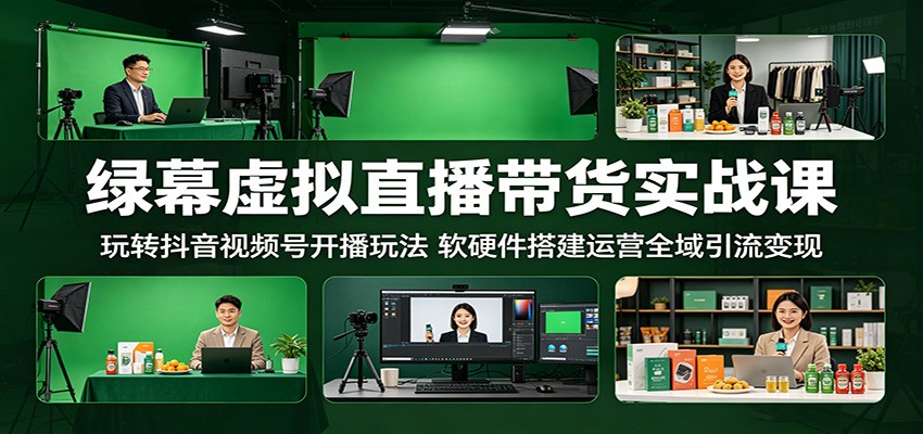 绿幕虚拟直播带货实战课：玩转抖音视频号开播玩法，软硬件搭建运营全域引流变现-优优云网创