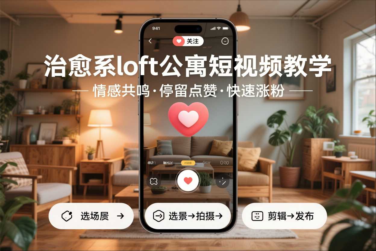 治愈系loft公寓短视频制作教学,情感共鸣引停留点赞关注,快速起号涨粉-优优云网创