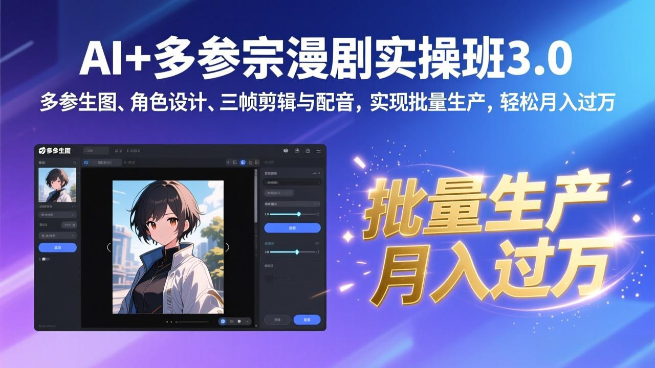 AI+多参宗漫剧实操班3.0:多参生图、角色设计、三帧剪辑与配音,实现批量生产,轻松月入过万-优优云网创
