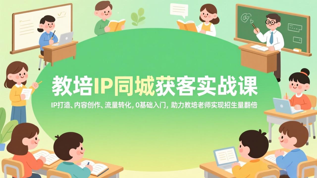 教培IP同城获客实战课,IP打造、内容创作、流量转化,0基础入门,助力教培老师实现招生量翻倍-优优云网创