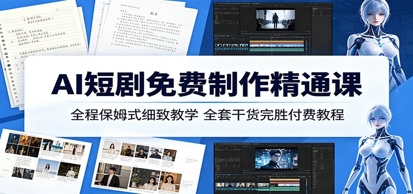 AI短剧免费制作精通课：全程保姆式细致教学，全套干货完胜付费教程-优优云网创