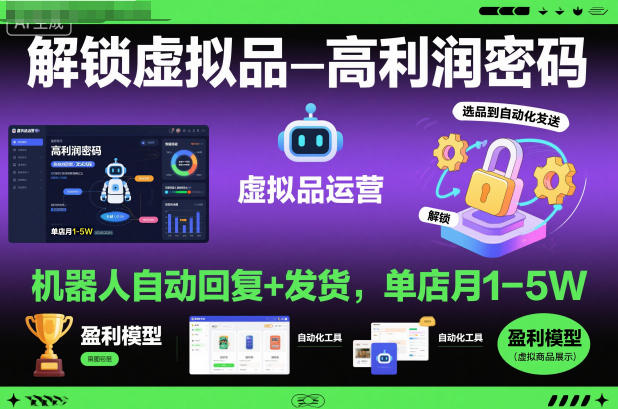 解锁虚拟品高利润密码:机器人自动回复+发货,单店月1-5W【揭秘】-优优云网创