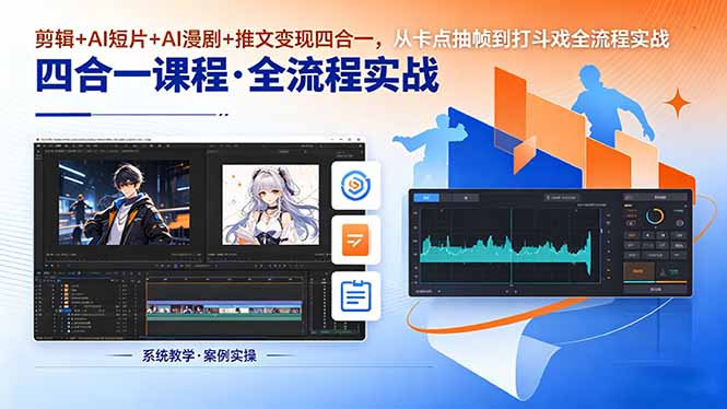 剪辑+AI短片+AI漫剧+推文变现四合一,从卡点抽帧到打斗戏全流程实战-优优云网创