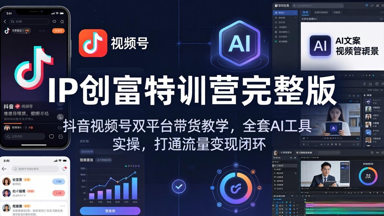 IP创富特训营完整版:抖音视频号双平台带货教学,全套AI工具实操,打通流量变现闭环-优优云网创
