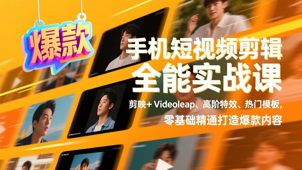 手机短视频剪辑全能实战课，剪映+Videoleap、高阶特效、热门模板，零基础精通打造爆款内容-优优云网创