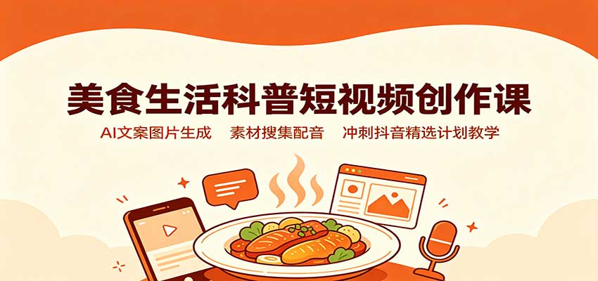 美食生活科普短视频创作课:AI文案图片生成,素材搜集配音,冲刺抖音精选计划教学-思丰网赚