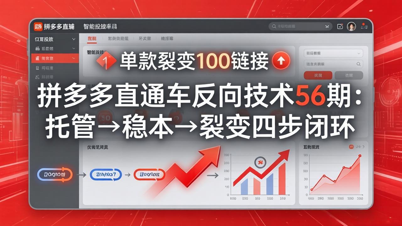 拼多多直通车反向技术56期:托管→稳本→裂变四步闭环,单款裂变100链接抢占核心流量-优优云网创