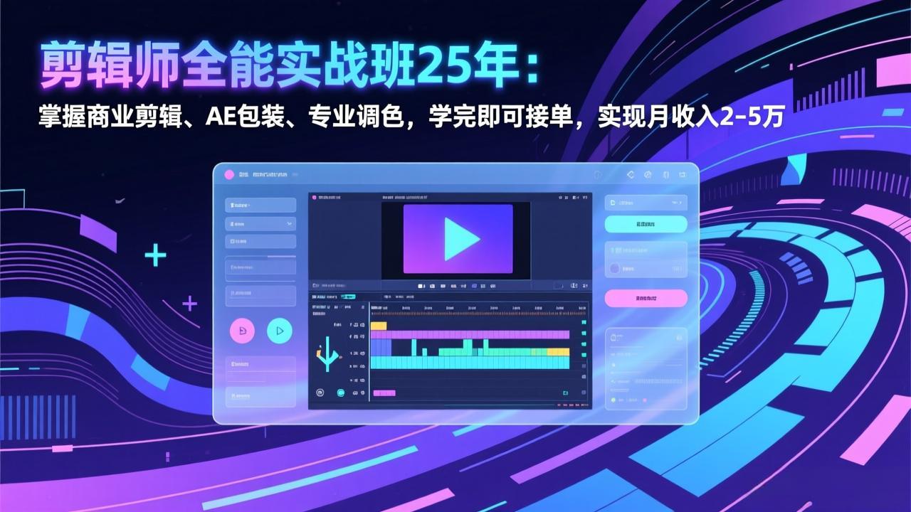剪辑师全能实战班25年:掌握商业剪辑、AE包装、专业调色,学完即可接单,实现月收入2-5万-优优云网创
