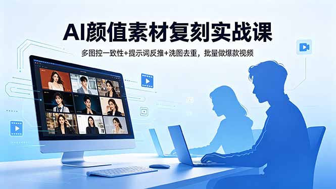 AI颜值素材复刻实战课,多图控一致性+提示词反推+洗图去重,批量做爆款视频-优优云网创