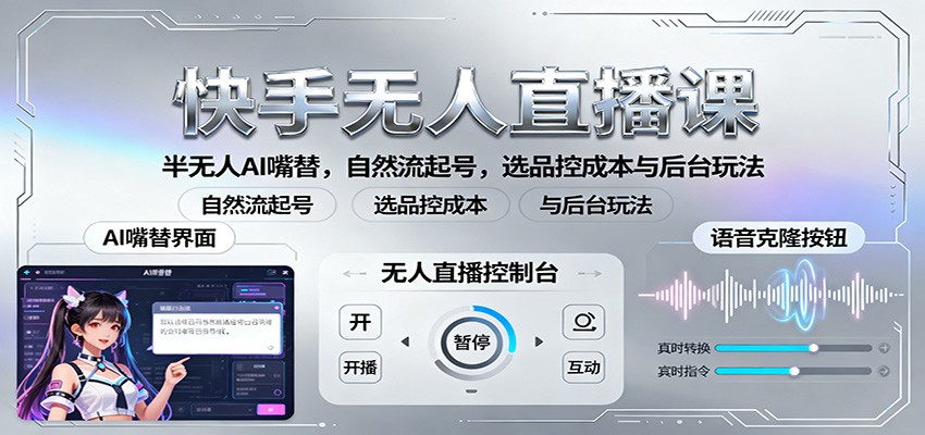快手无人直播课:半无人AI嘴替,自然流起号,选品控成本与后台玩法-优优云网创