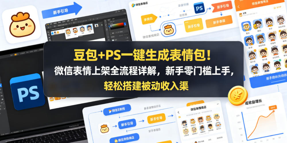 豆包+PS一键生成表情包！微信表情上架全流程详解，新手零门槛上手，轻松搭建被动收入渠道-优优云网创