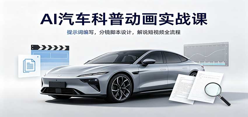 AI汽车科普动画实战课：提示词编写，分镜脚本设计，解说短视频全流程-思丰网赚