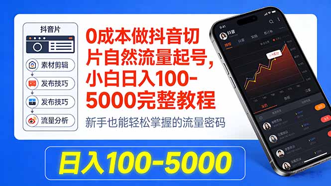 0成本做抖音切片自然流量起号,小白日入100-5000完整教程-优优云网创