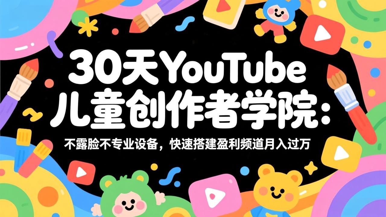 30天YouTube儿童创作者学院:不露脸不专业设备,快速搭建盈利频道月入过万-优优云网创