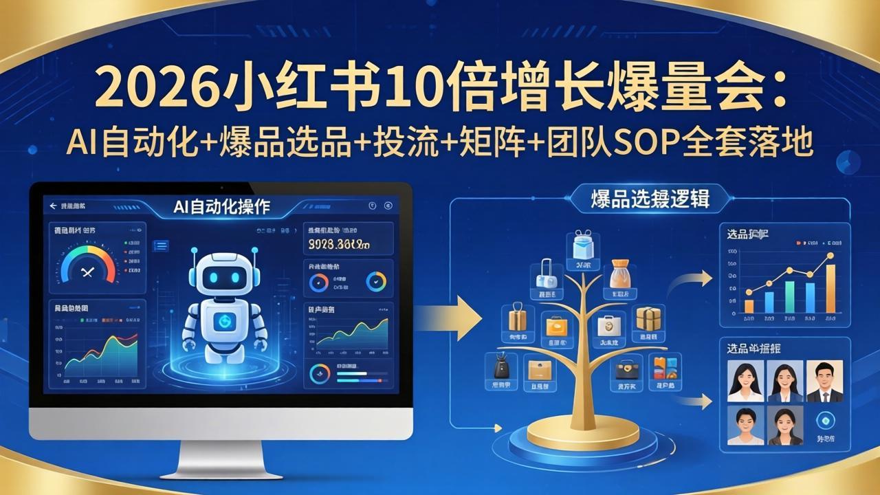 2026小红书10倍增长爆量会：AI自动化+爆品选品+投流+矩阵+团队SOP全套落地-优优云网创