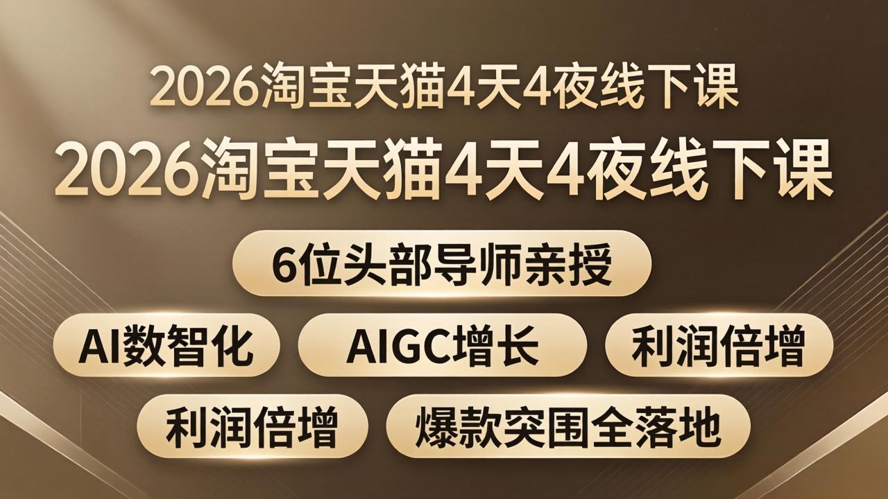 2026淘宝天猫4天4夜线下课:6位头部导师亲授,AI数智化+AIGC增长+利润倍增+爆款突围全落地-优优云网创