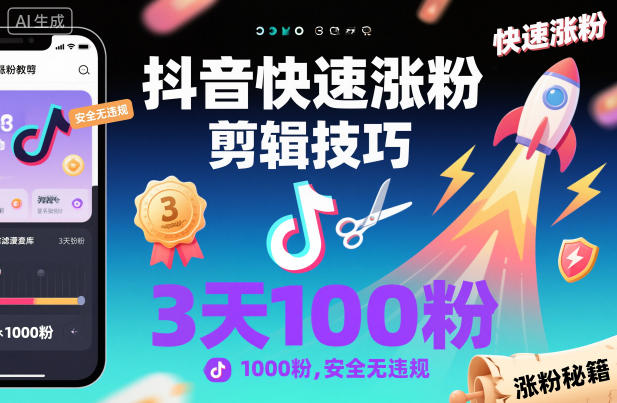 抖音快速涨粉剪辑技巧,3天1000粉,安全无违规-优优云网创