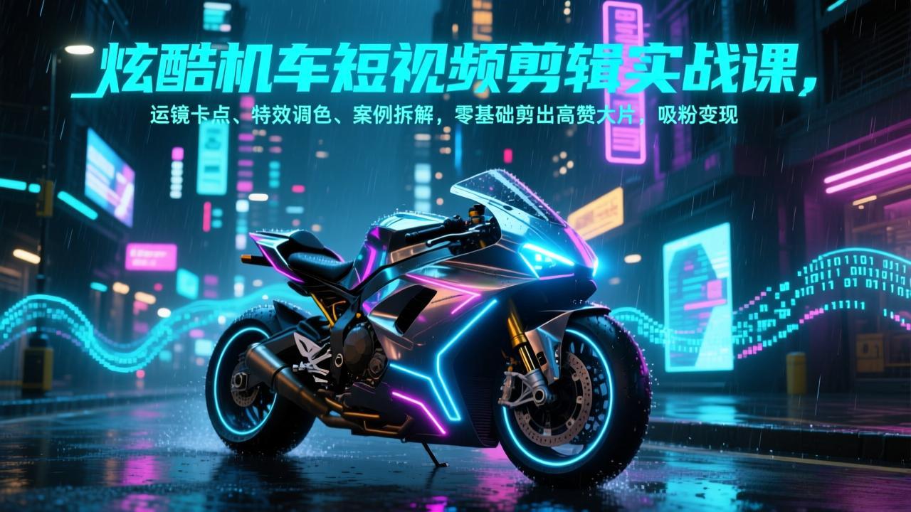 炫酷机车短视频剪辑实战课,运镜卡点、特效调色、案例拆解,零基础剪出高赞大片,吸粉变现-优优云网创