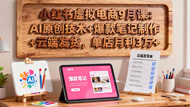 小红书虚拟电商9月课:AI原创技术+爆款笔记制作+云端发货,单店月利3万+-优优云网创