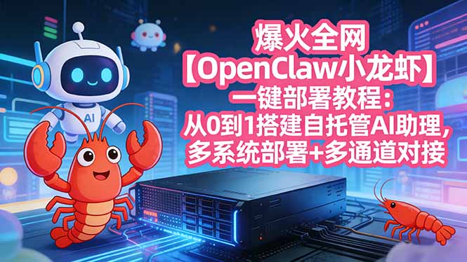 爆火全网【OpenClaw 小龙虾】一键部署教程:从0到1搭建自托管AI助理,多系统部署+多通道对接-优优云网创