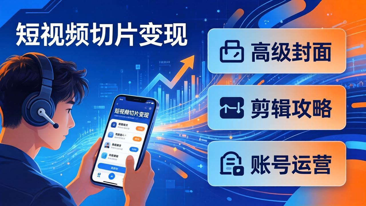 短视频切片变现速成班2.0:高级封面+剪辑攻略+账号运营,0基础小白快速入局副业-优优云网创