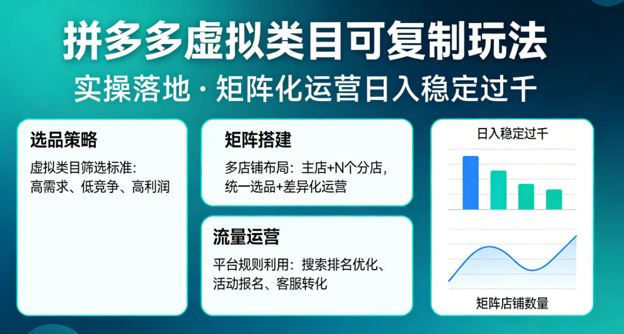 拼多多虚拟类目可复制玩法，实操落地，矩阵化日入稳定过千【揭秘】-优优云网创