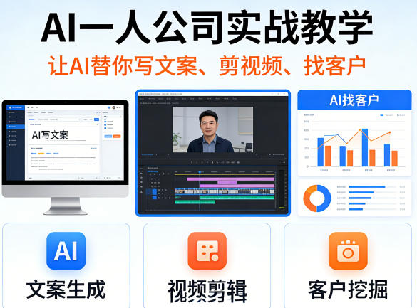 AI一人公司实战教学,让AI替你写文案、剪视频、找客户-优优云网创