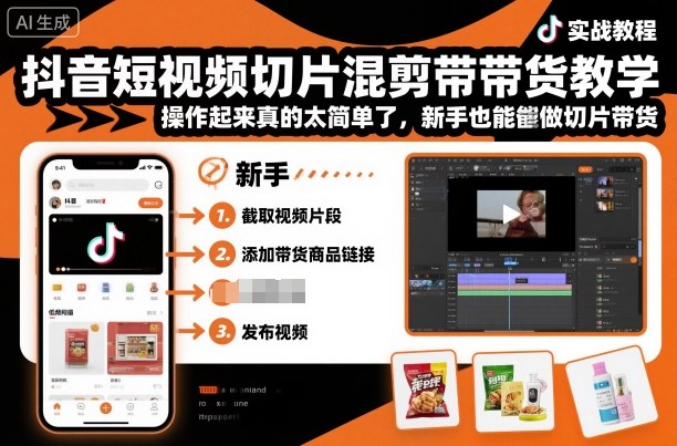 抖音短视频切片混剪带货教学,操作起来真的太简单了,新手也能做切片带货-优优云网创