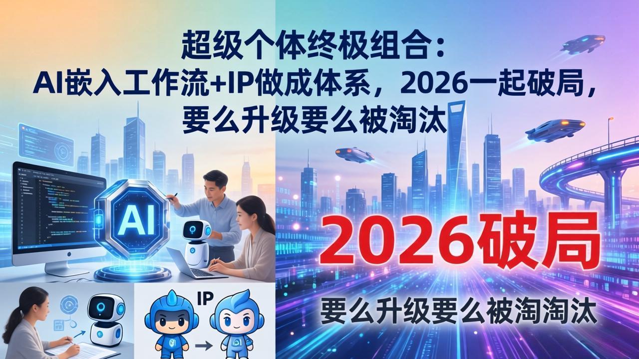 超级个体终极组合:AI嵌入工作流+IP做成体系,2026一起破局,要么升级要么被淘汰-优优云网创