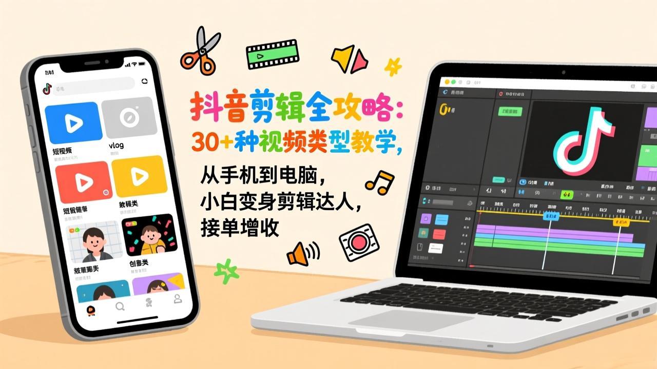 抖音剪辑全攻略:30+种视频类型教学,从手机到电脑,小白变身剪辑达人,接单增收-优优云网创