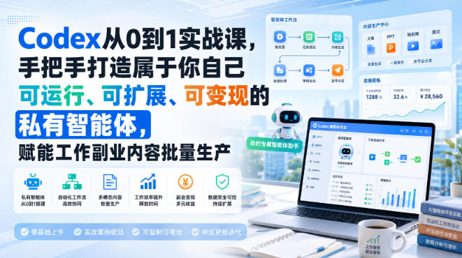 Codex从0到1实战课,手把手打造属于你自己可运行、可扩展、可变现的私有智能体,赋能工作副业内容批量生产-思丰网赚