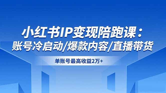 小红书IP变现陪跑课:账号冷启动/爆款内容/直播带货,单账号最高收益2万+-优优云网创