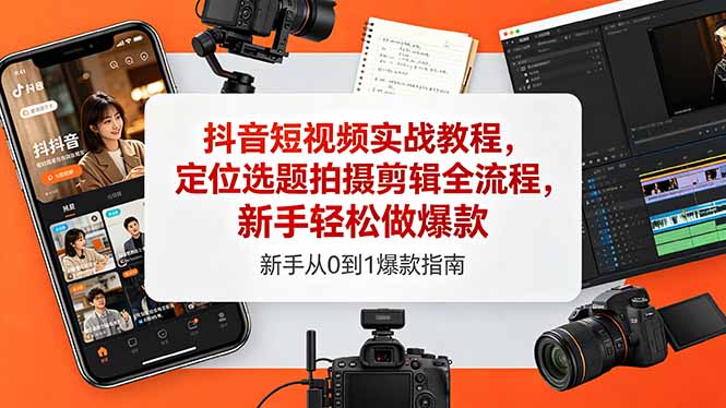 抖音短视频实战教程，定位选题拍摄剪辑全流程，新手轻松做爆款-优优云网创