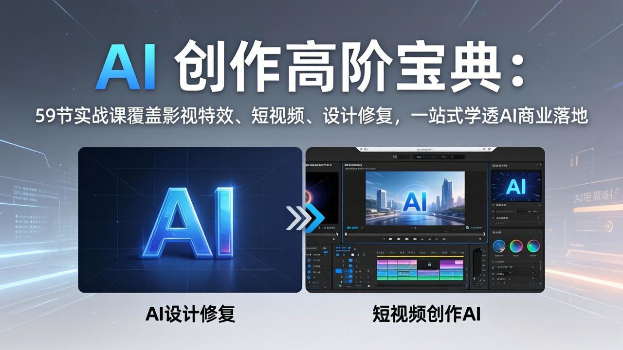 AI 创作高阶宝典:59节实战课覆盖影视特效、短视频、设计修复,一站式学透AI商业落地-优优云网创