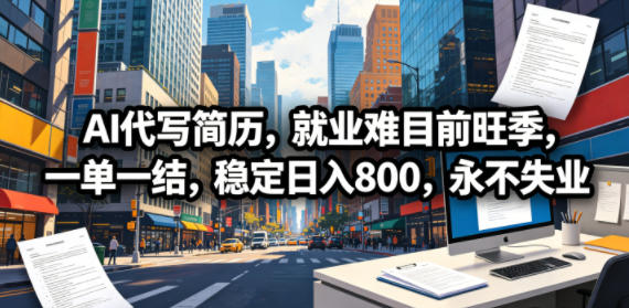 AI代写简历，就业难目前旺季，一单一结，稳定日入800，永不失业-优优云网创