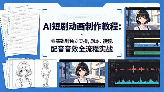 AI短剧动画制作教程：零基础到独立实操，剧本、视频、配音音效全流程实战-优优云网创