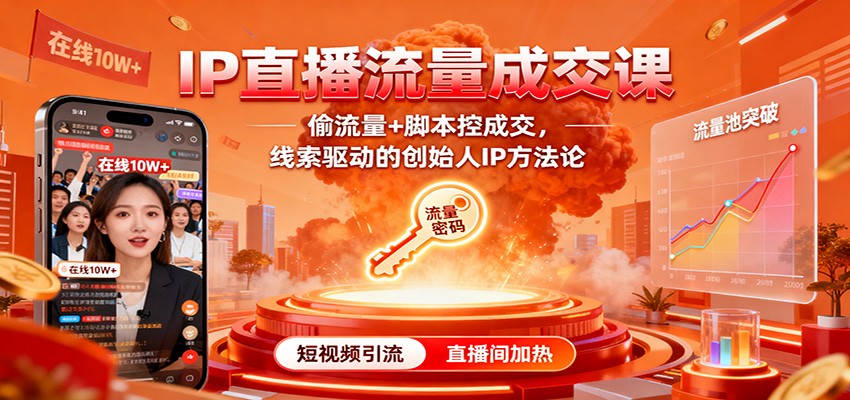 IP直播流量成交课:偷流量+脚本控成交,线索驱动的创始人IP方法论-优优云网创