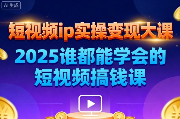 短视频ip实操变现大课,7月26-27日广州站线下课,2025谁都能学会的短视频搞钱课-优优云网创
