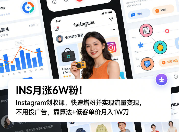 INS月涨6W粉!Instagram创收课,快速增粉并实现流量变现,不用用投广告,靠算法+低客单价月入1W刀-优优云网创