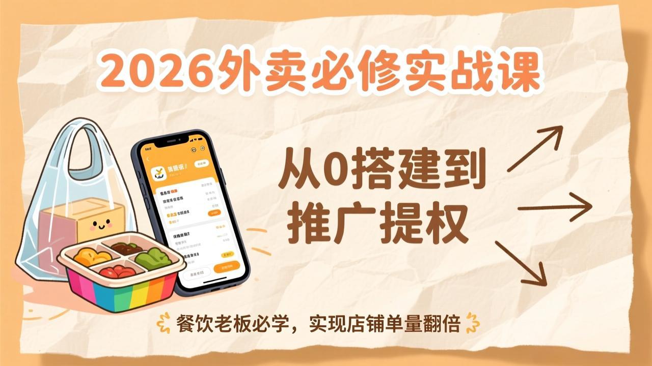 2026外卖必修实战课:从0搭建到推广提权,餐饮老板必学,实现店铺单量翻倍-优优云网创