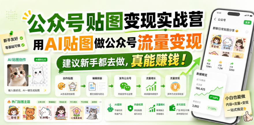 公众号贴图变现实战营,用AI贴图做公众号流量变现,建议新手都去做,真能賺钱!-思丰网赚