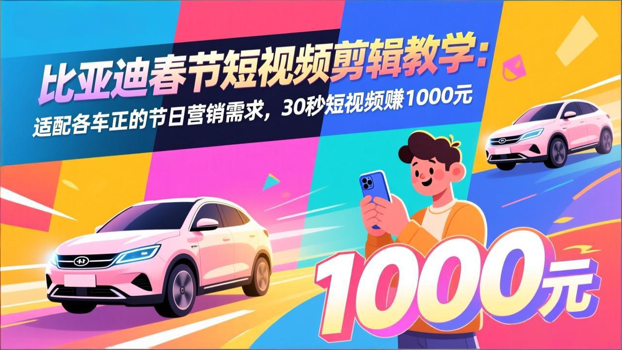 比亚迪春节短视频剪辑教学:适配各车企的节日营销需求,30秒短视频赚1000元-优优云网创