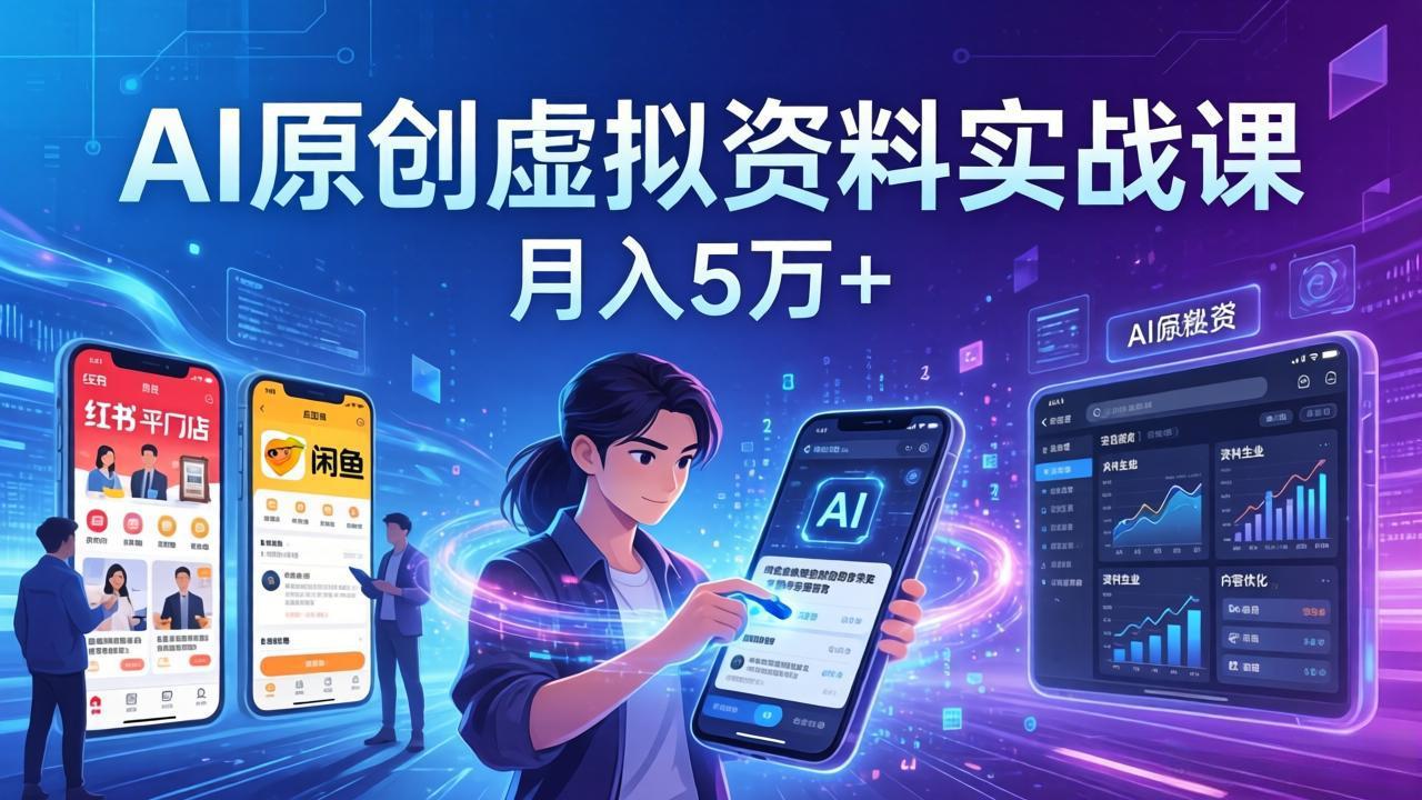 AI原创虚拟资料实战课:2026新机会,小红书闲鱼开店,普通人用AI轻松变现,月入5万+-优优云网创