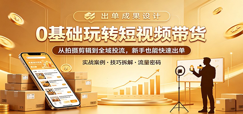 0基础玩转短视频带货：从拍摄剪辑到全域投流，新手也能快速出单-优优云网创