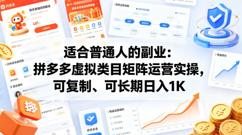 适合普通人的副业:拼多多虚拟类目矩阵运营实操,可复制、可长期日入1K【揭秘】-优优云网创